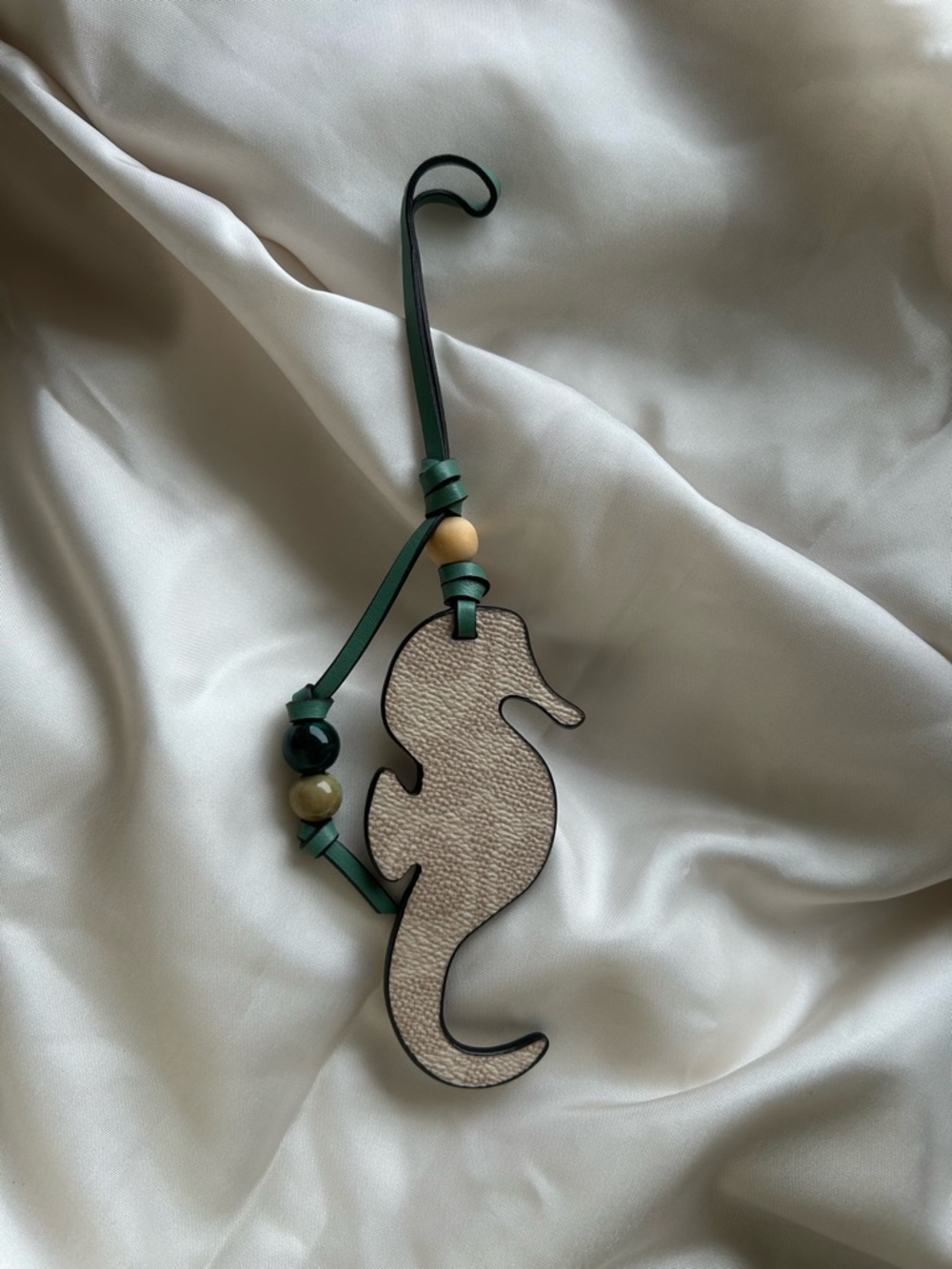 Coach Leather Seahorse Bag Charm in Cream and Green